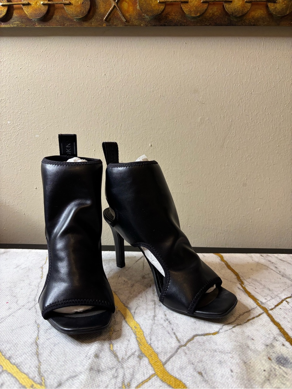 DKNY Black Open-Toe Stiletto Ankle Boots